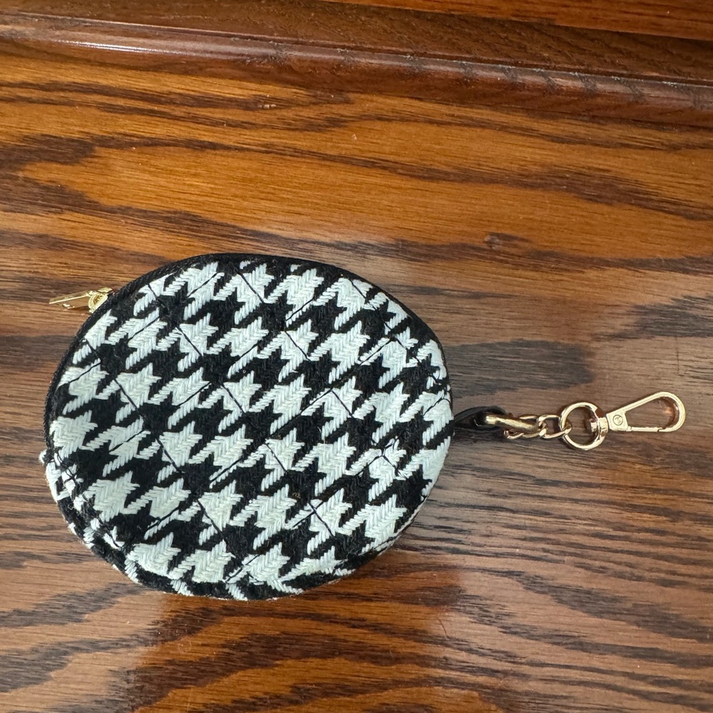 Designer Inspired Houndstooth Coin Purse with Keychain